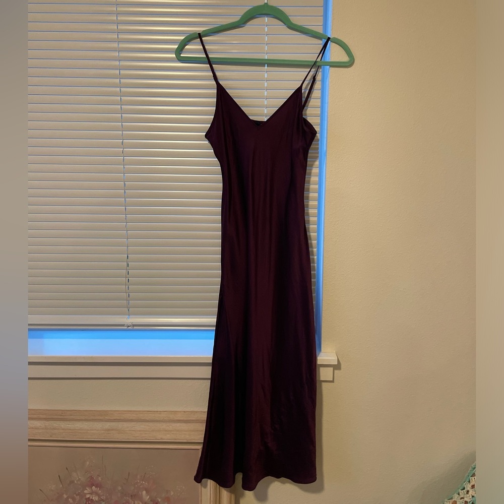 Quince 100% Washable Silk Slip Dress in Shade Aubergine in Size Small